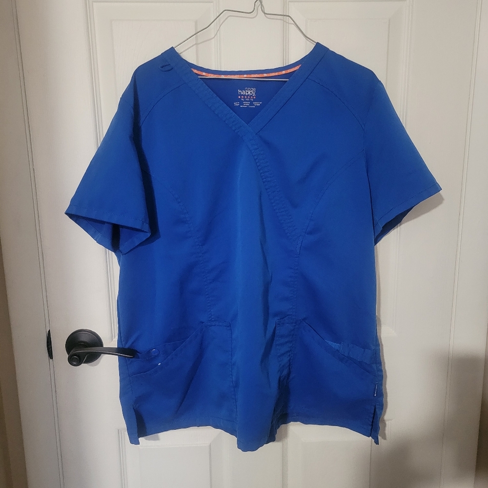 Code Happy Scrub Top XL Blue